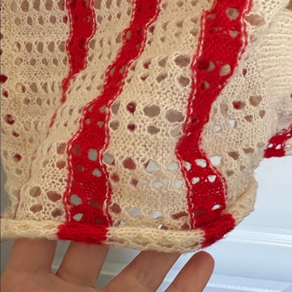 Striped Button Down Collared Knit Cardigan in Red and Cream - Picture 5 of 8